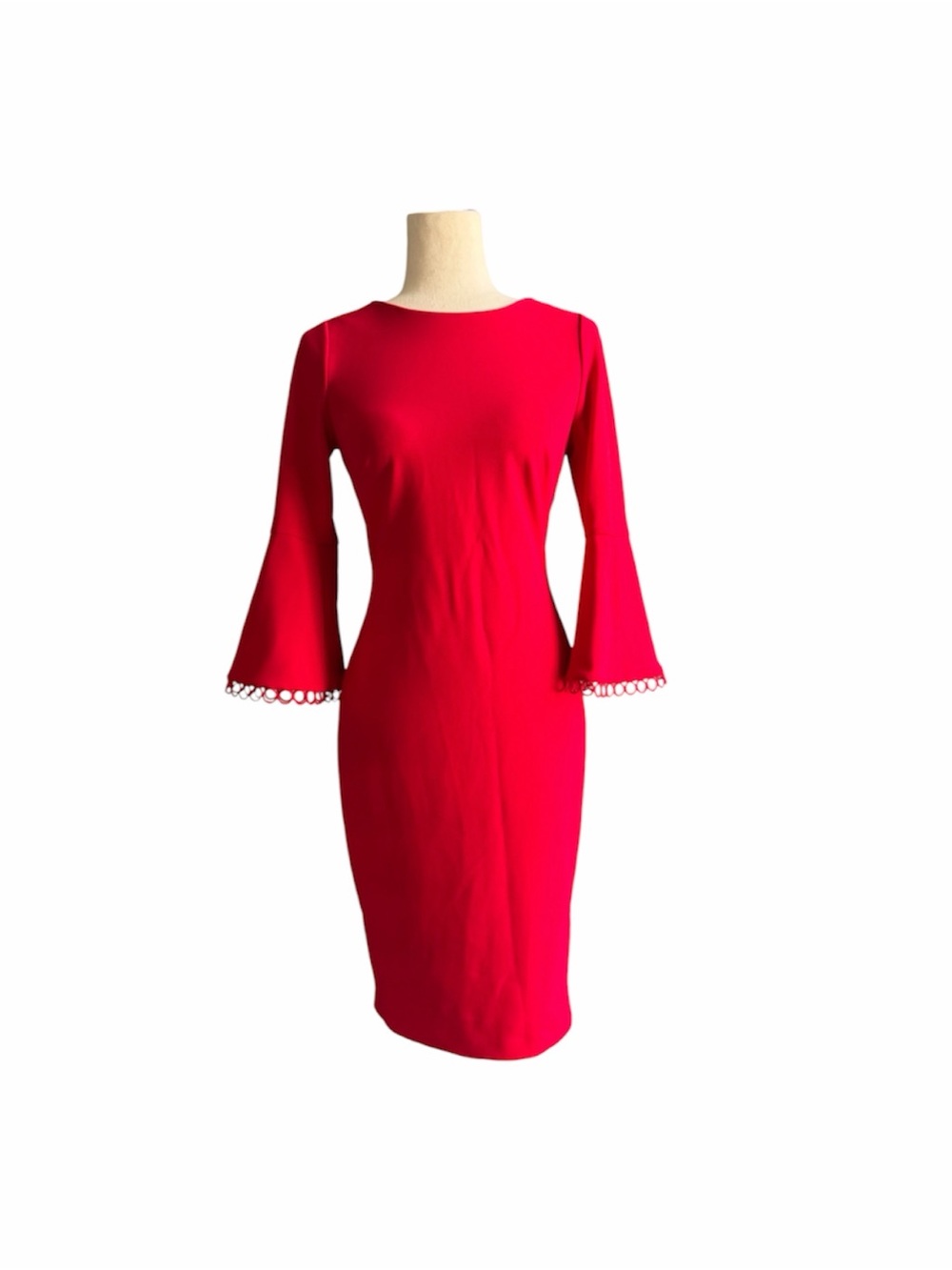 Calvin Klein Red Bell-Sleeve Sheath Dress crochet lace sleeve crew neck 2
